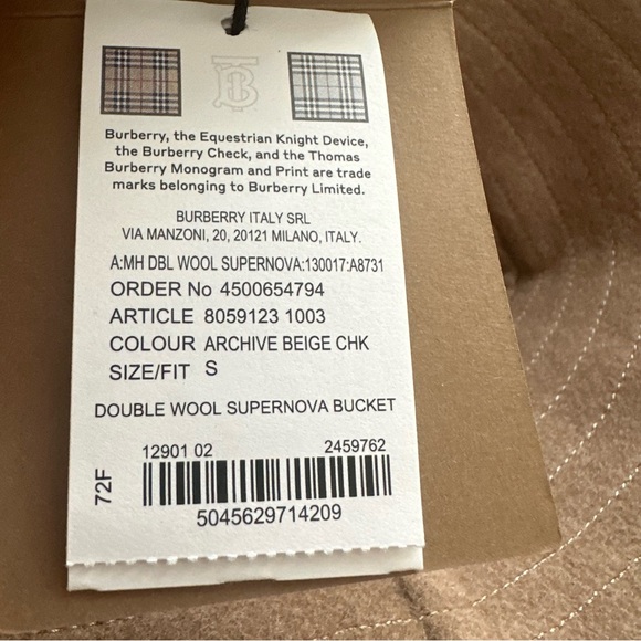 NWT Burberry Exaggerated Check Wool Bucket Hat Brown Small - Picture 6 of 6